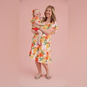 Tullabee Women’s Flutter sleeve Dress, Sz S, Sweetheart Neckline, Orange Floral